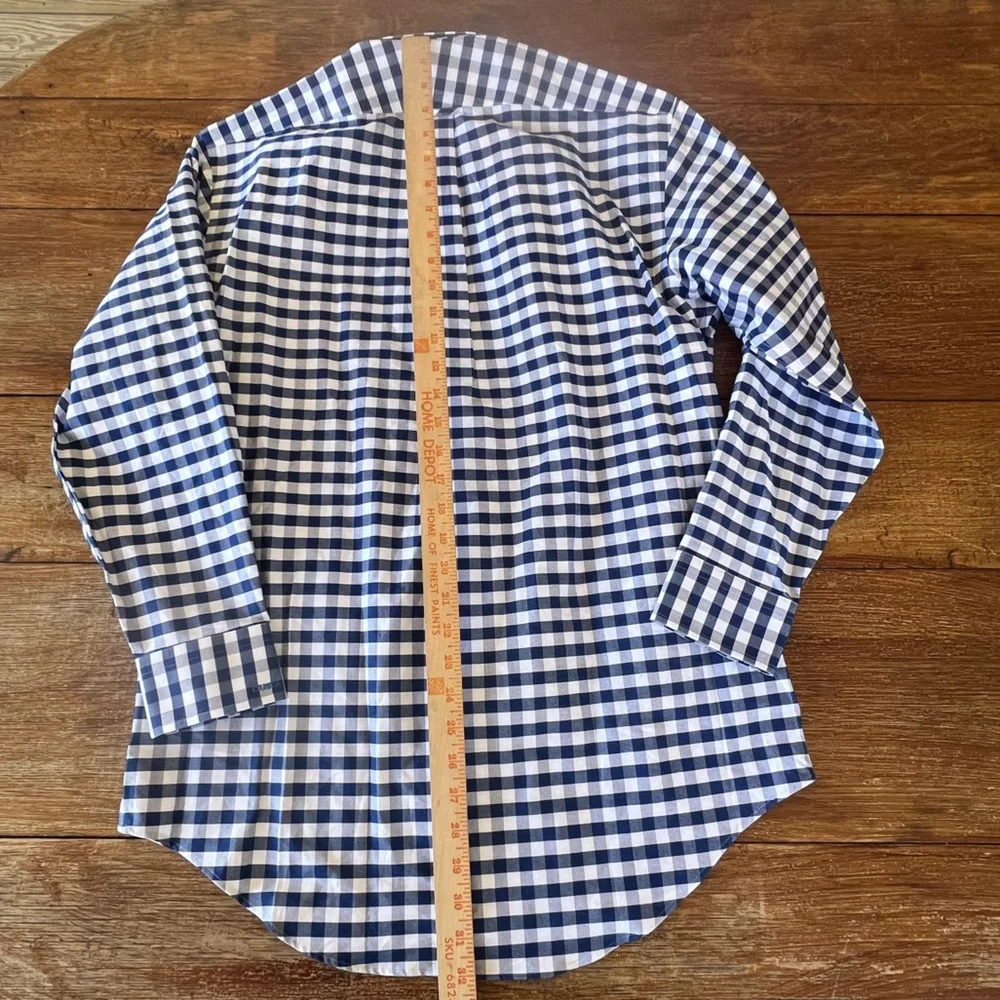 Lands’ End 15 1/2-32 Traditional Fit Navy Checked Button Long Sleeve Dress Shirt